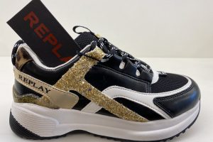 Replay: Kumi, zwarte meisjes sneaker met glim, maat 28 t/m 35 € 69,99