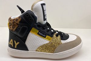 Replay: Cobra, meisjes mid sneaker zwart/wit/glim, maat 28 t/m 35 € 69,99
