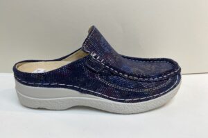 Wolky: slipper/muil met los voetbed, Roll Slide blue summer, maat 37 t/m 42 € 129,99 NU 50% korting
